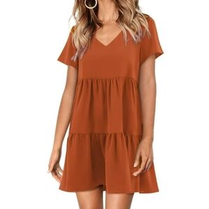 Fantaslook Vneck Short sleeve Mini Dress Dark Orange Size L